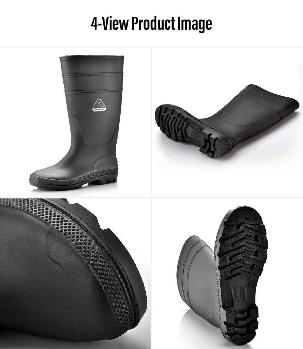 Waterproof PVC Wellington Boots Four-View Display Imagem do produto em quatro visualizações de botas de trabalho Wellington de PVC à prova d'água