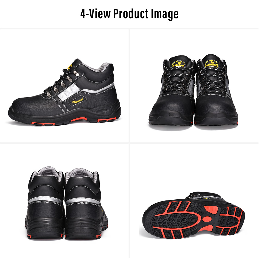 M-8027PRST Premium Industrial Safety Shoes Multi-View M-8027PRST Sapatos de segurança industrial com biqueira de aço com sola de borracha/PU resistente ao calor Multi-View