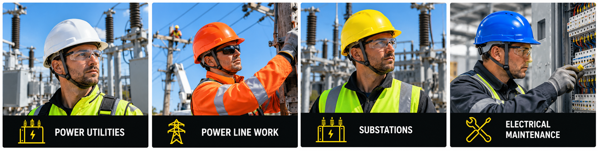 Electrical & Utility Safety Helmets for Power Work Capacetes de segurança elétrica para concessionárias de energia, trabalhos em linhas de energia, subestações e manutenção elétrica