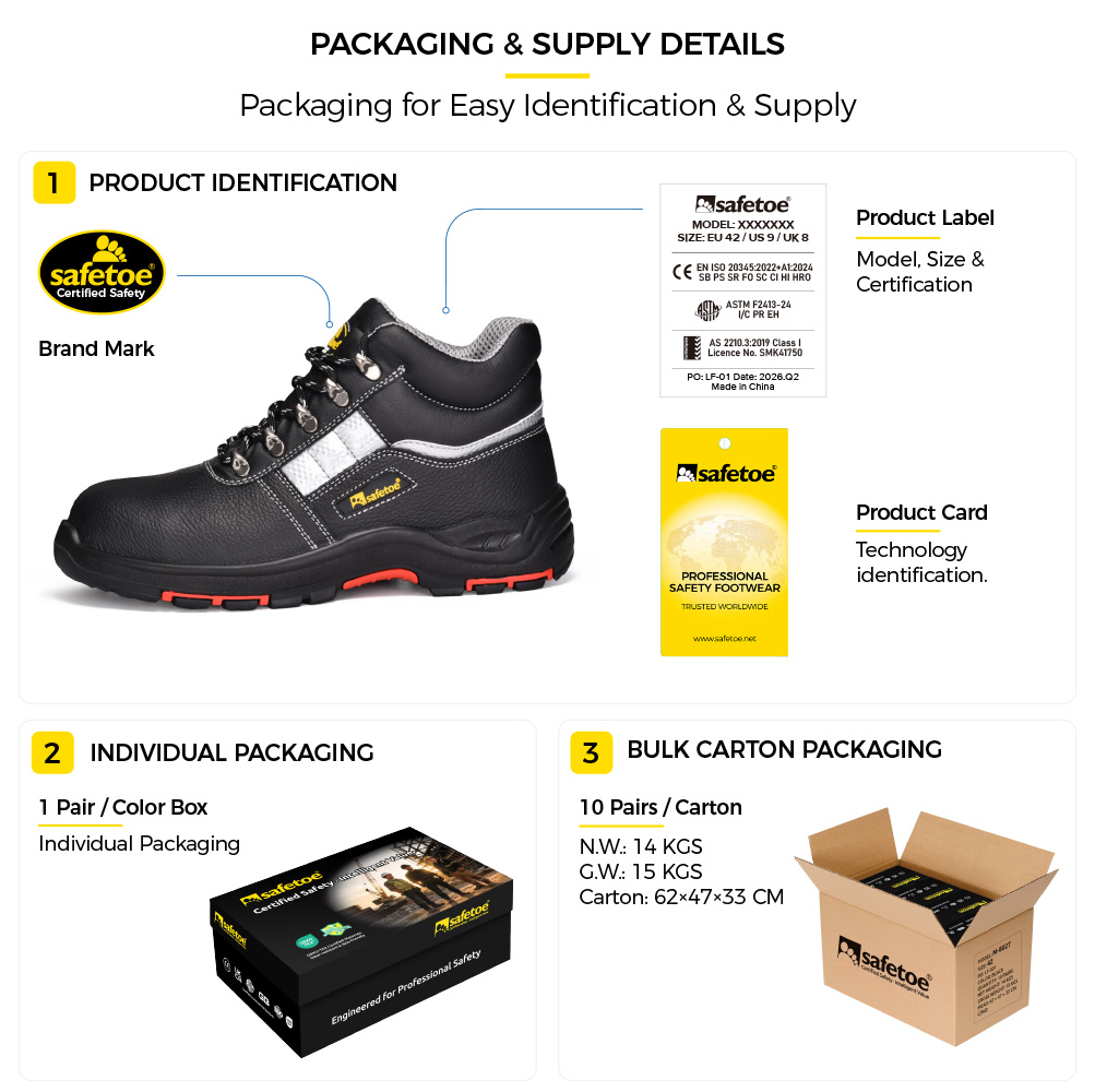 M-8027PRST Heat-Resistant Safety Shoes Packaging M-8027PRST Embalagem de sapatos de segurança industrial com biqueira de aço premium