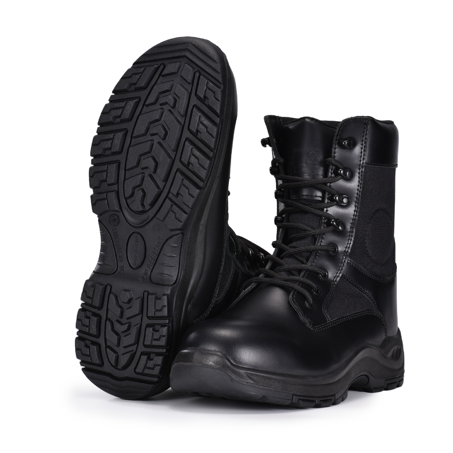 Botas masculinas de combate tático com zíper lateral e cadarço para trabalho, segurança e motocicleta H-9550
