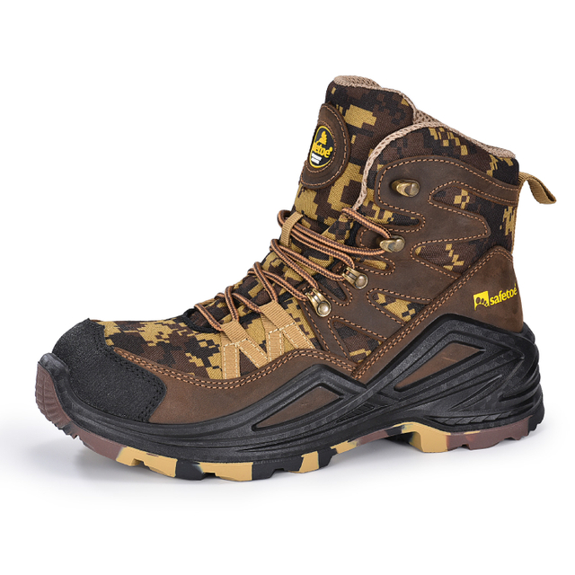 Botas de segurança sem metal resistente ao calor e ácido com design de camuflagem M-855