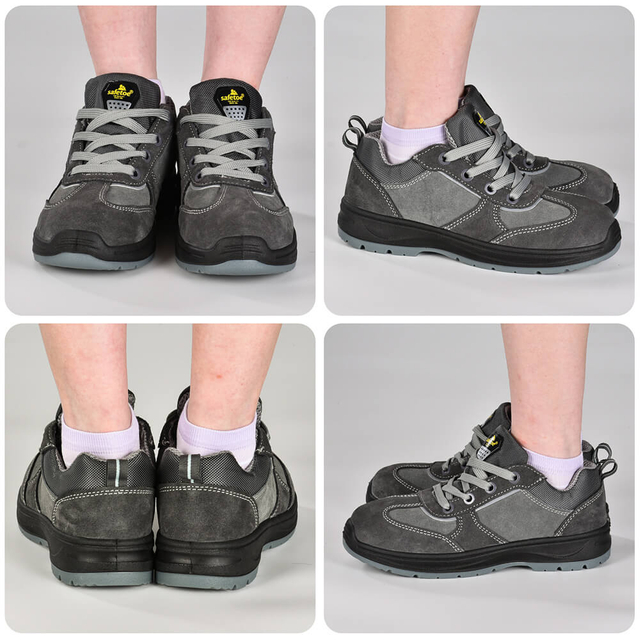 Sapatos femininos de trabalho de segurança antiderrapantes com bico de aço para mulheres L-7508W camurça