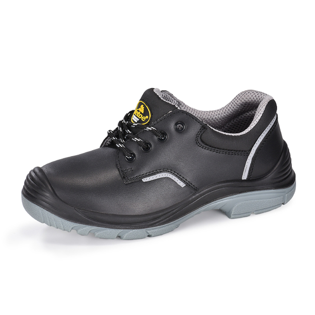 Sapatos de trabalho de couro liso S3 com biqueira de aço e placa de entressola de aço L-7163 liso