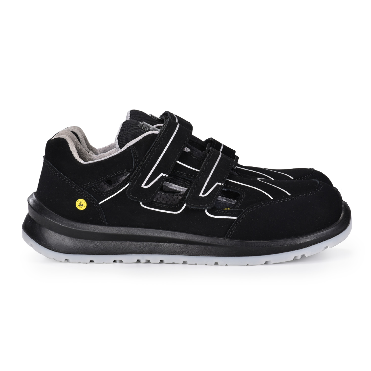Sapato de trabalho de segurança sandália masculina de couro leve com biqueira composta S1P L-7518B cinza