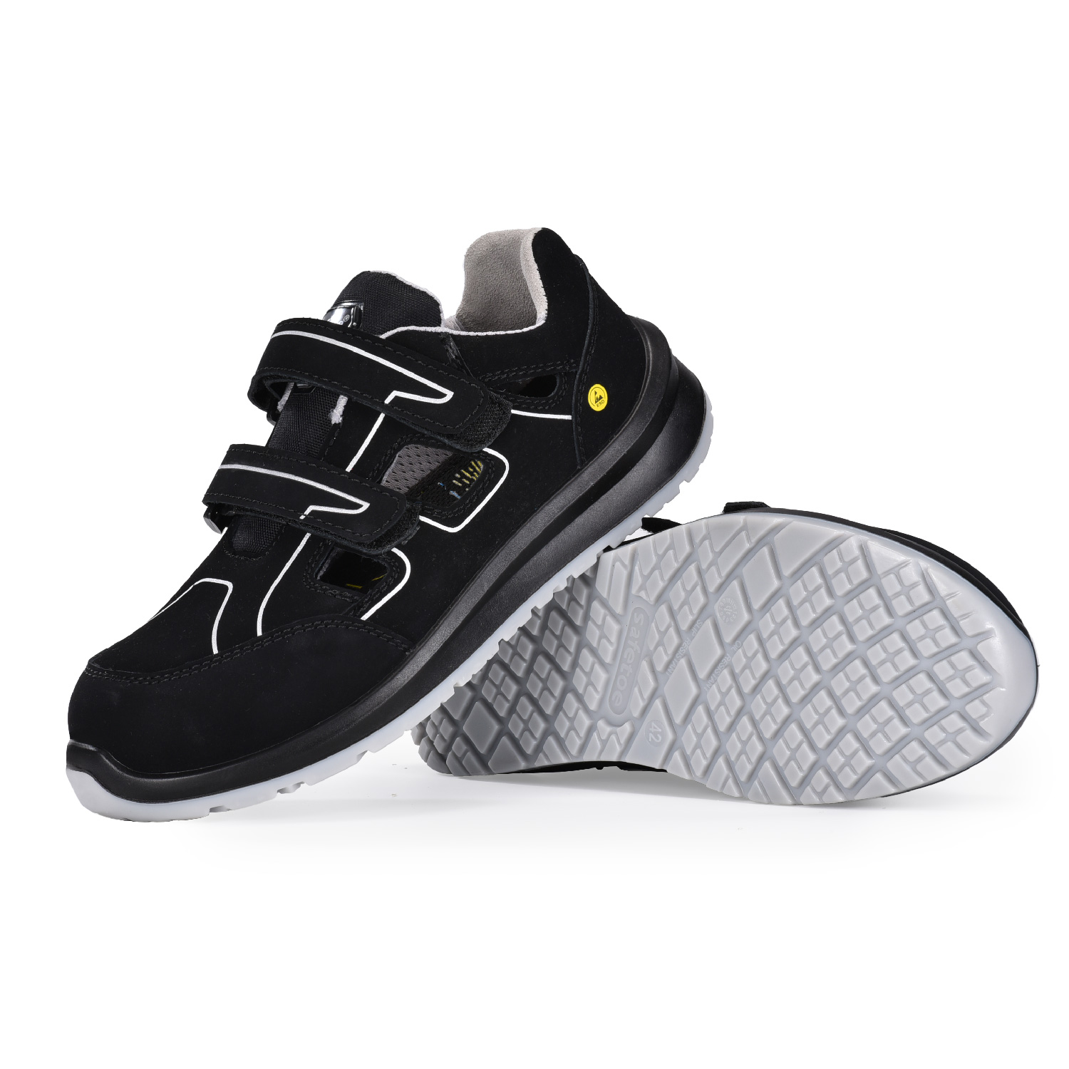 Sapato de trabalho de segurança sandália masculina de couro leve com biqueira composta S1P L-7518B cinza