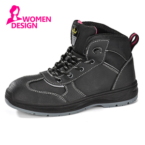 Botas de trabalho de segurança de couro preto à prova d'água para construção feminina M-8516W