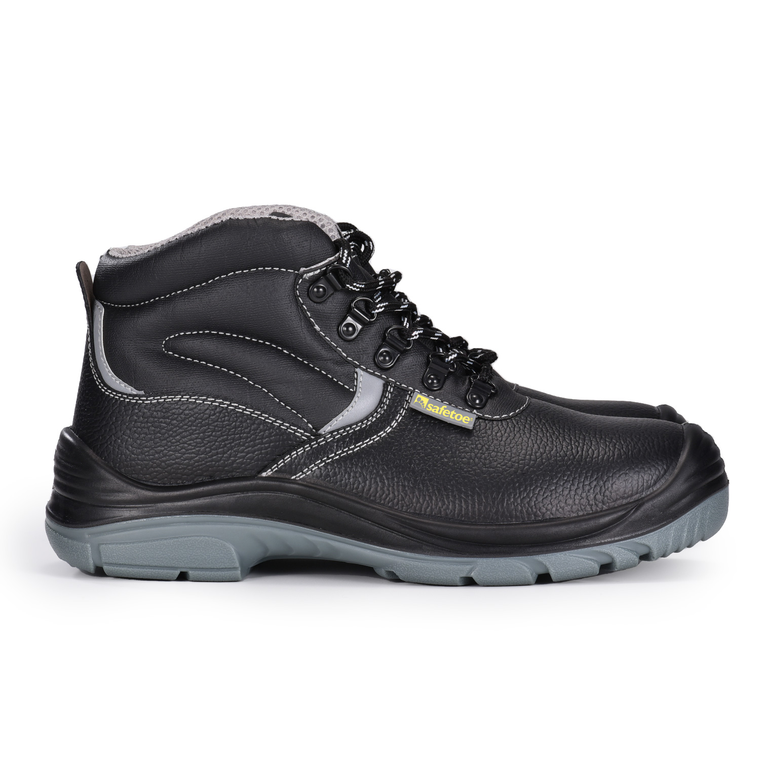 Botas de segurança com biqueira de aço resistente a óleo de couro de vaca preta para homens M-8520