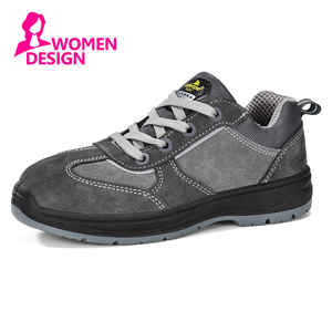 Sapatos femininos de trabalho de segurança antiderrapantes com bico de aço para mulheres L-7508W camurça