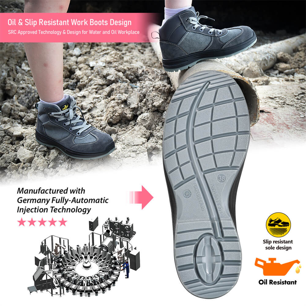 Botas femininas com biqueira de aço e melhores botas de trabalho de segurança para mulheres M-8516W camurça