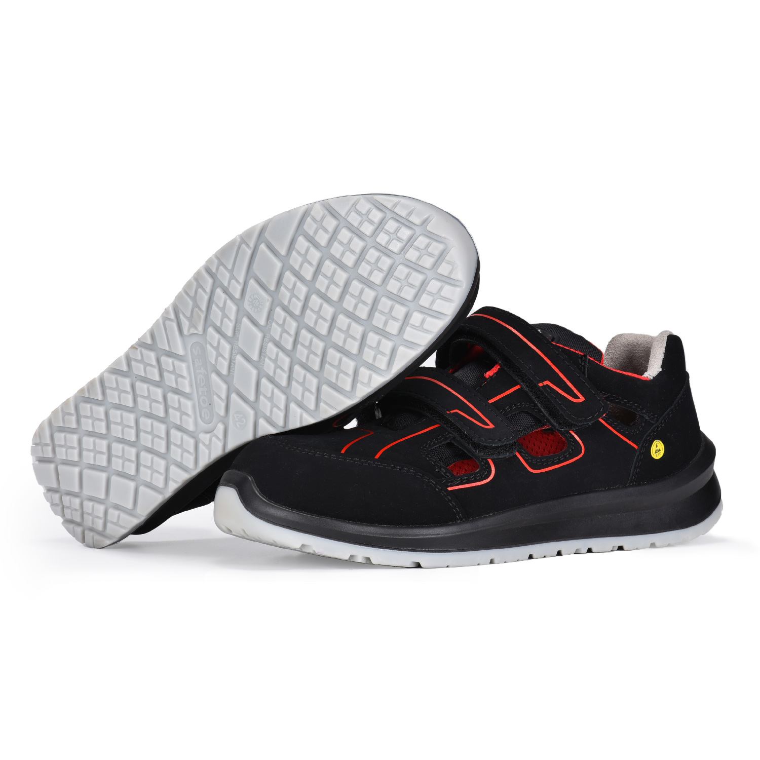 Calçado de Segurança S1P Antiderrapante com Tampa Protetora com Velcro L-7518B Vermelho