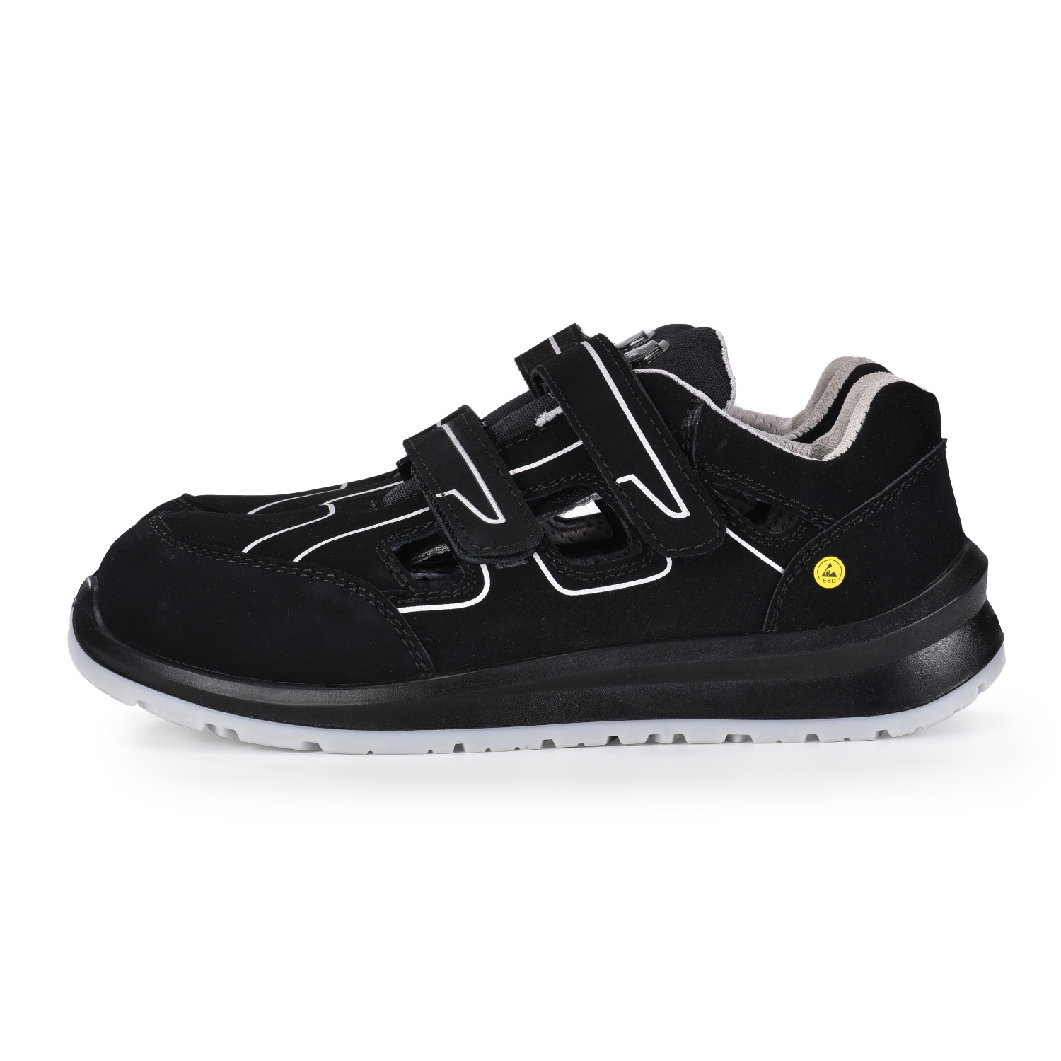 Sapato de trabalho de segurança sandália masculina de couro leve com biqueira composta S1P L-7518B cinza