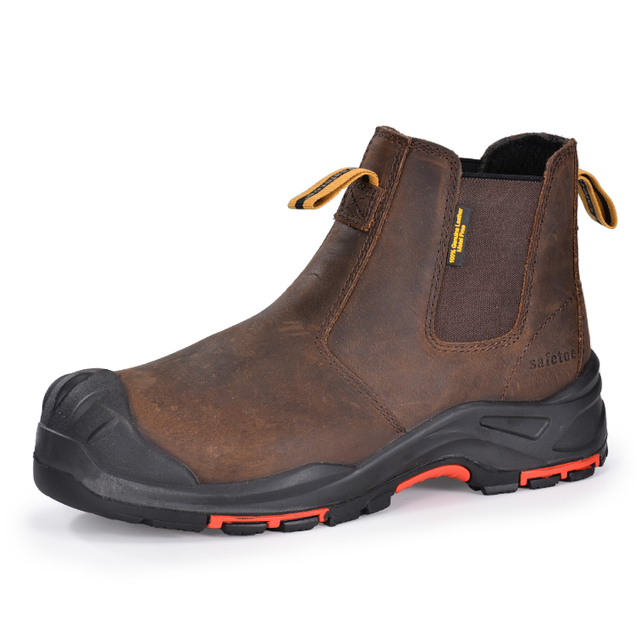 Botas de trabalho masculinas de couro composto de segurança Chelsea Dealer slip on tornozelo M-8025NBO
