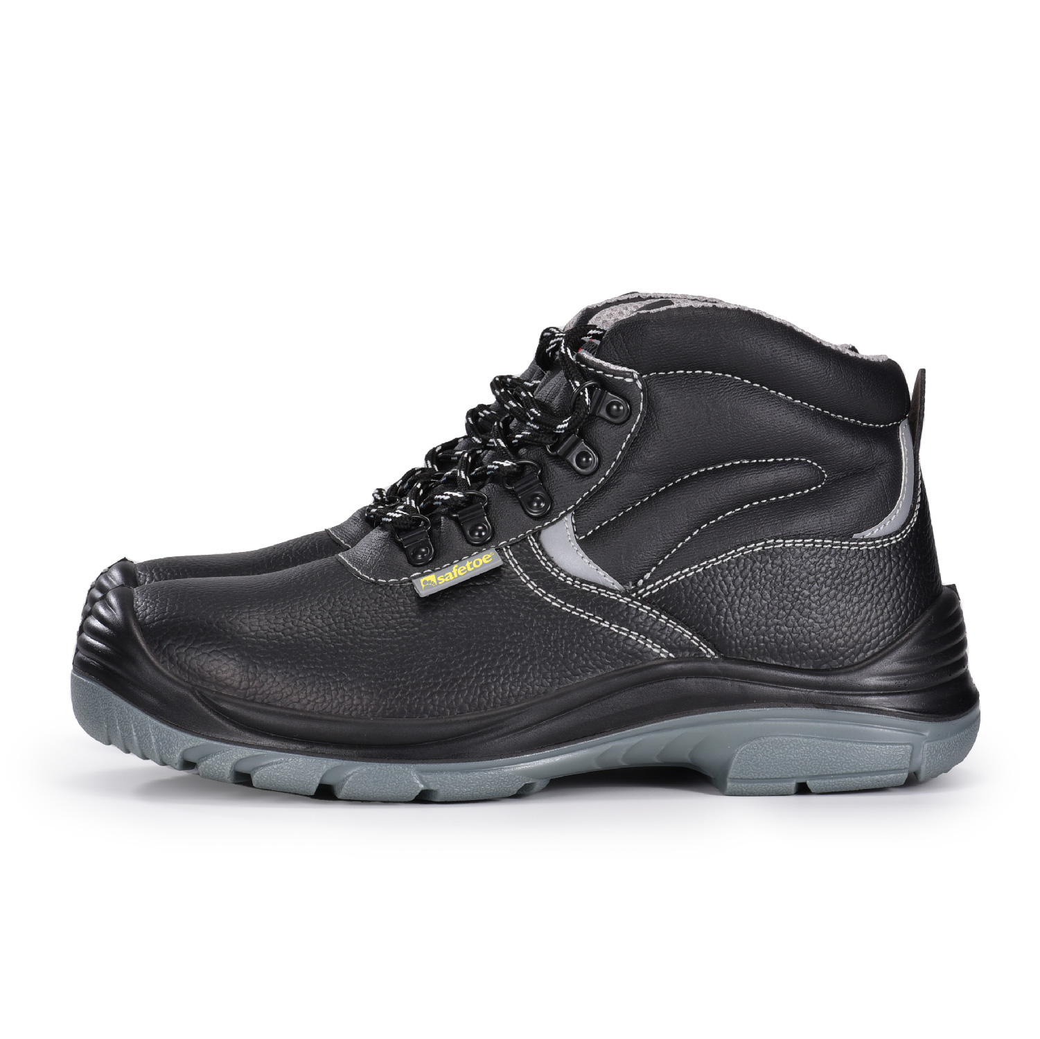 Botas de segurança com biqueira de aço resistente a óleo de couro de vaca preta para homens M-8520