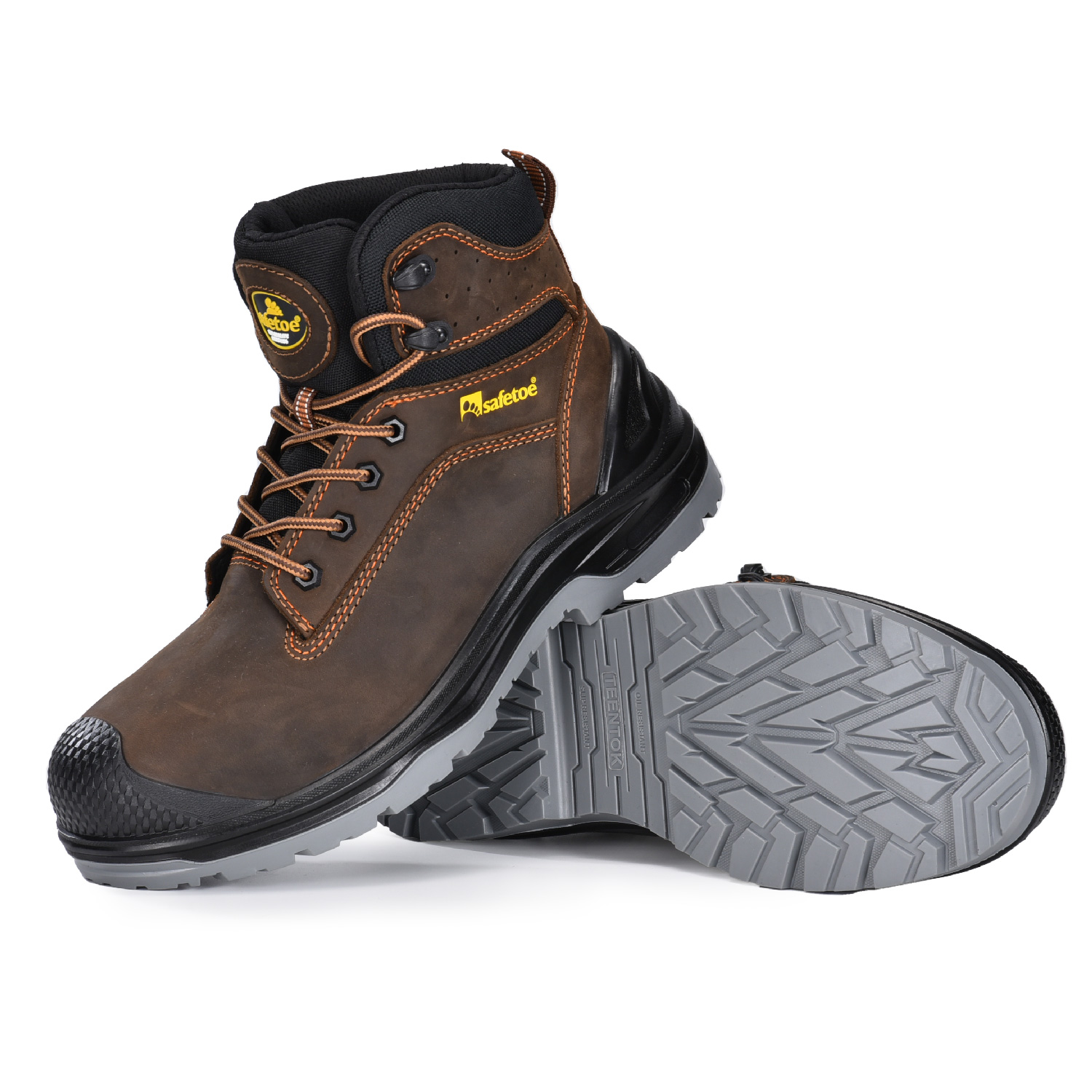 Botas de trabalho masculinas de couro nobuck de vaca oleosa marrom escuro bico composto M-8556B