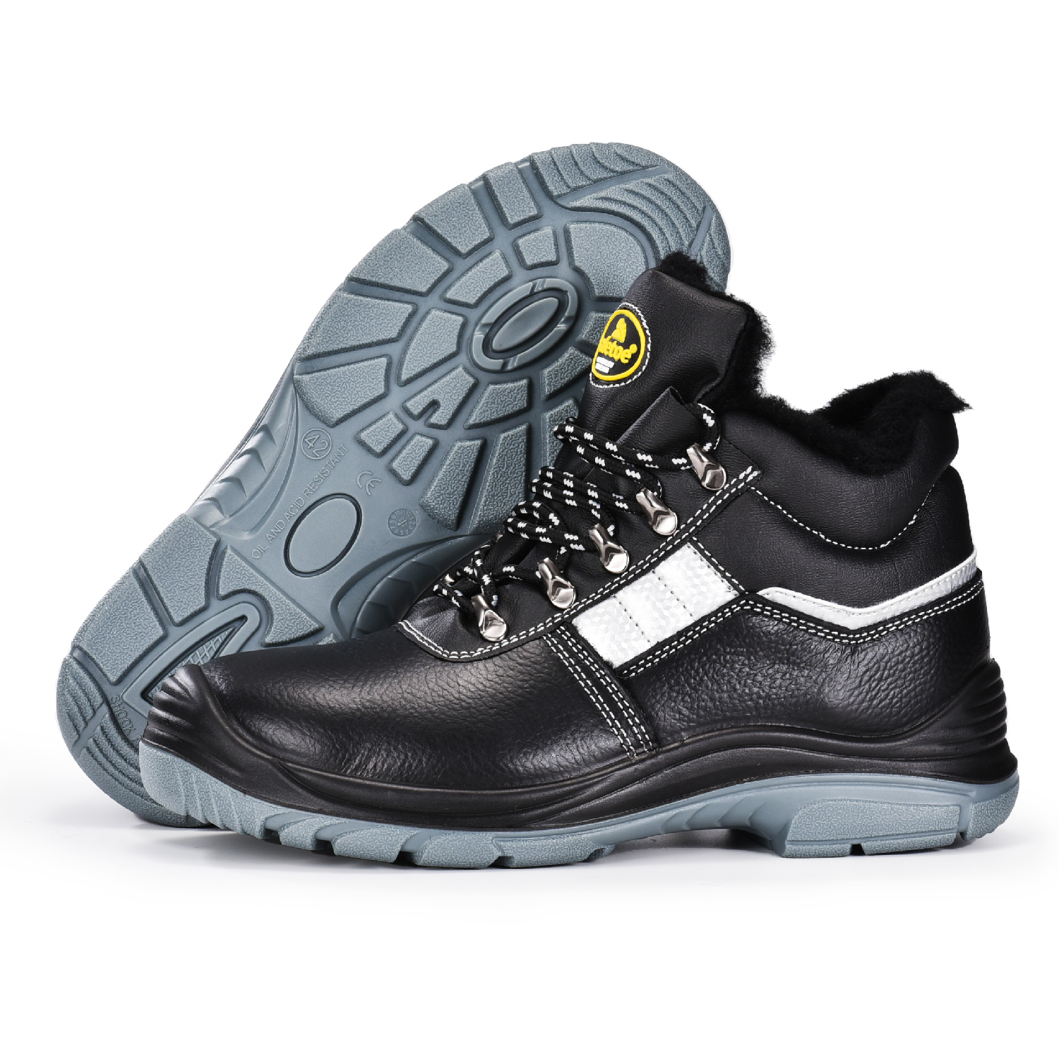 Botas de trabalho de segurança quente de inverno masculino com biqueira de aço para construção M-8027 Fur