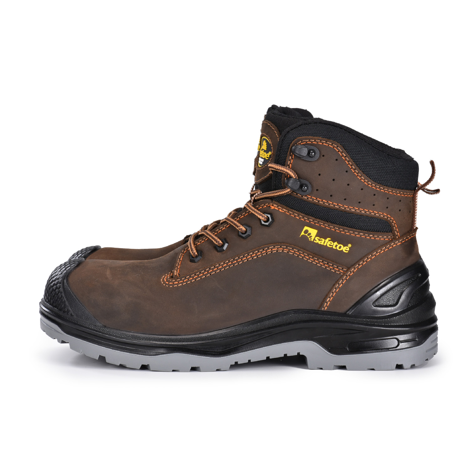 Botas de trabalho masculinas de couro nobuck de vaca oleosa marrom escuro bico composto M-8556B