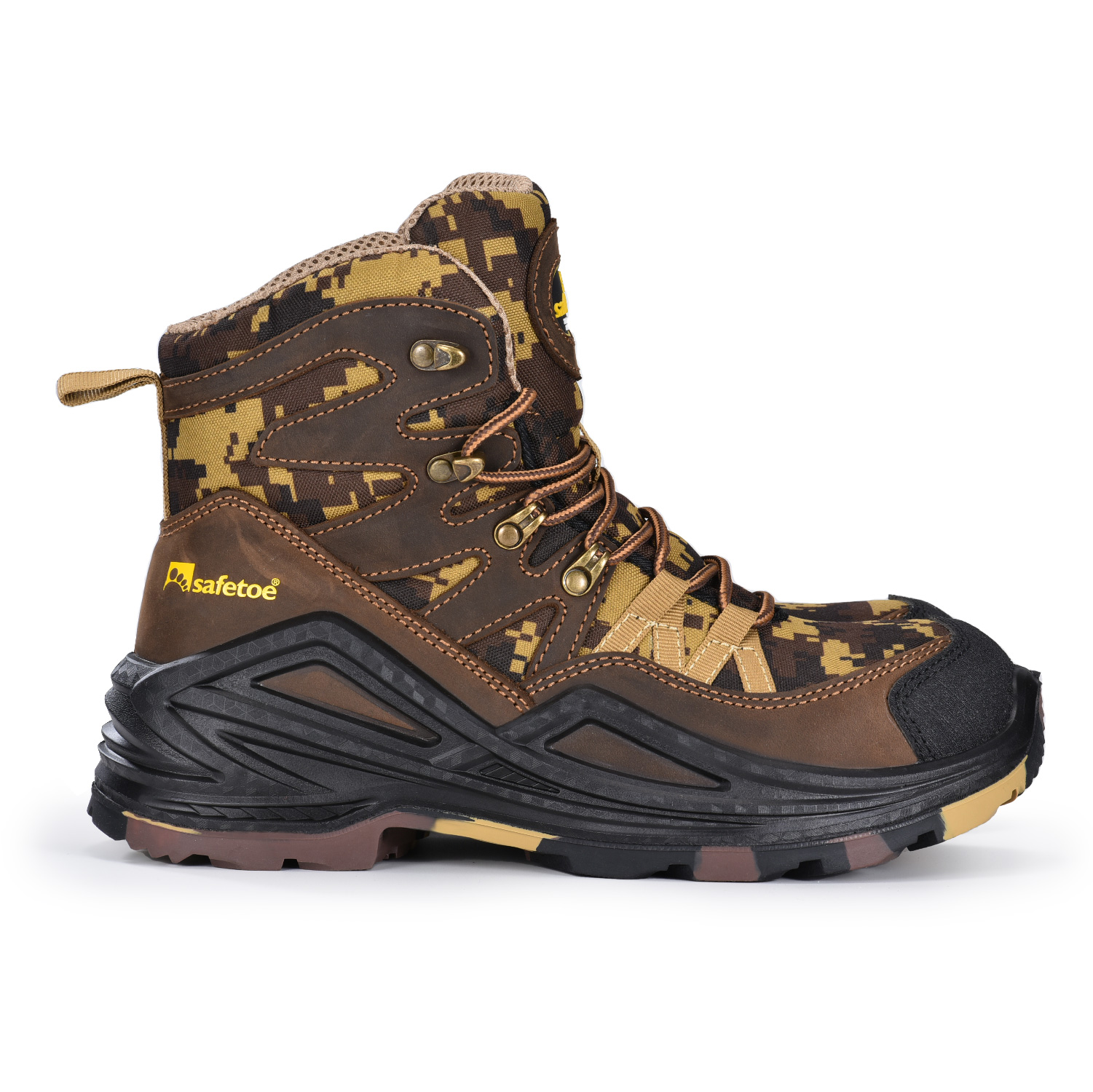 Botas de segurança sem metal resistente ao calor e ácido com design de camuflagem M-855