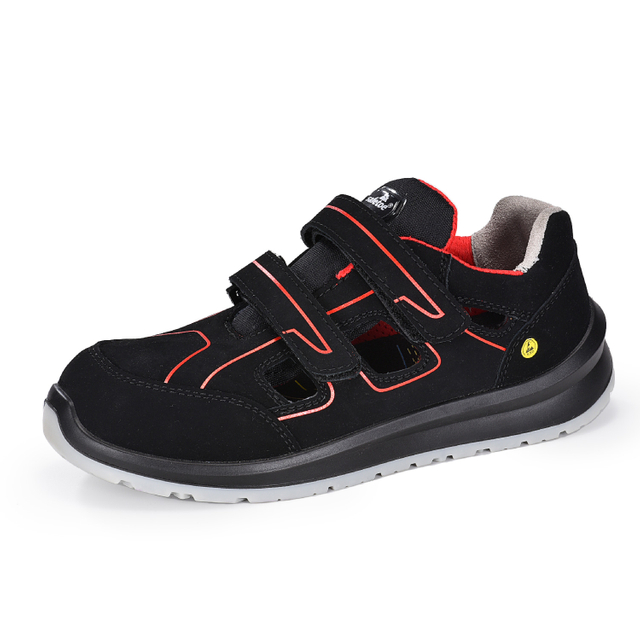 Calçado de Segurança S1P Antiderrapante com Tampa Protetora com Velcro L-7518B Vermelho