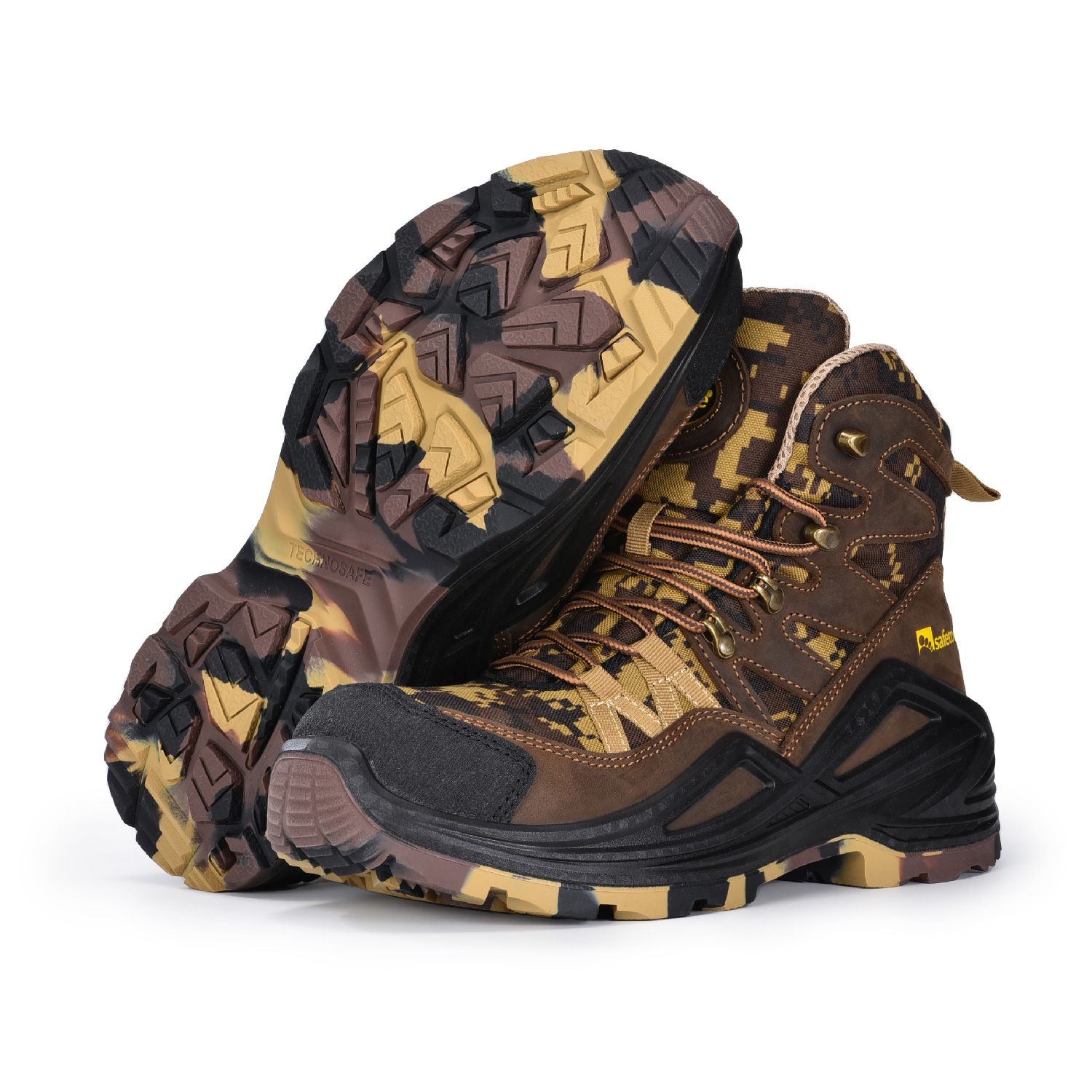 Botas de segurança sem metal resistente ao calor e ácido com design de camuflagem M-855