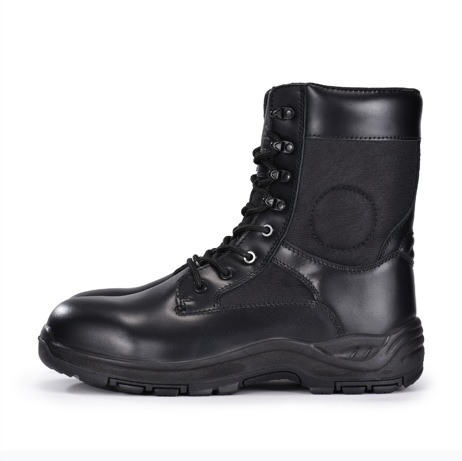 Botas masculinas de combate tático com zíper lateral e cadarço para trabalho, segurança e motocicleta H-9550