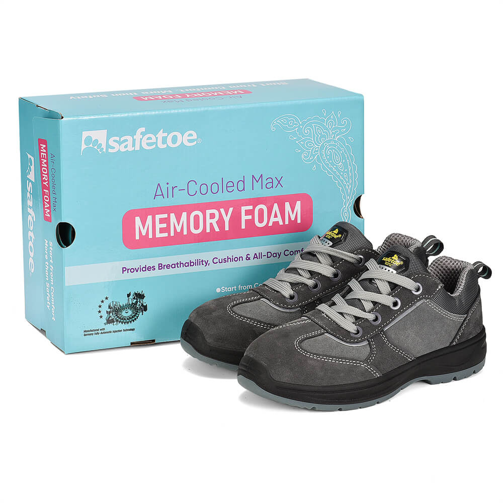 Sapatos femininos de trabalho de segurança antiderrapantes com bico de aço para mulheres L-7508W camurça