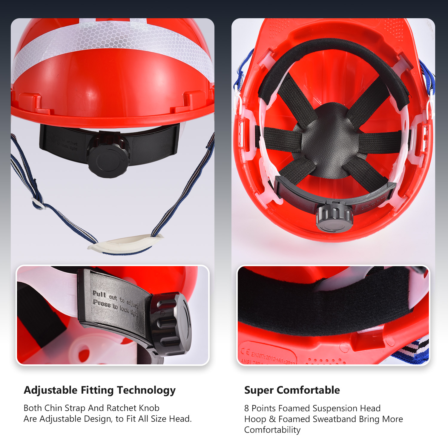 Capacete de segurança vermelho para construção W-036
