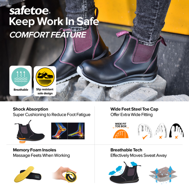 Safetoe Botas de segurança femininas Chelsea Slip-On | Passeio Lunar M-8025FM