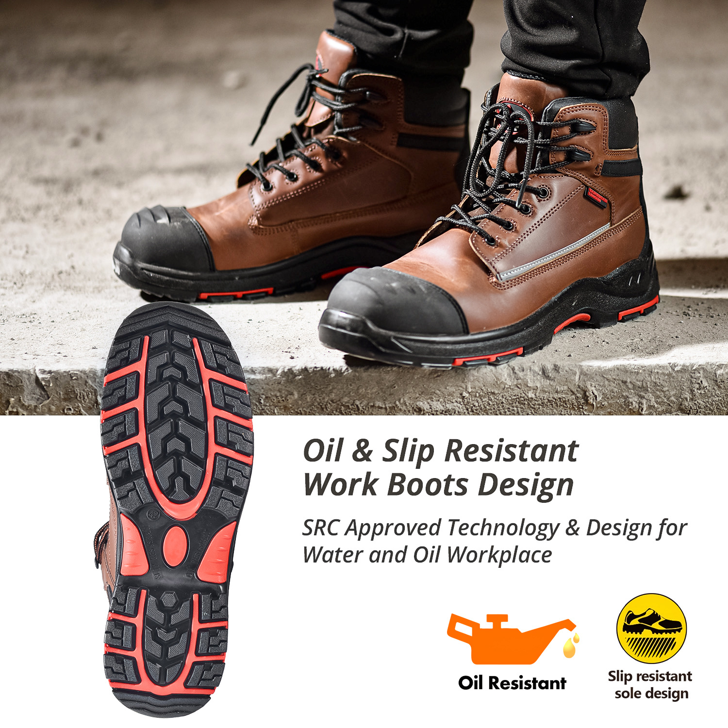 Botas de trabalho de couro à prova d'água M-8370 marrom