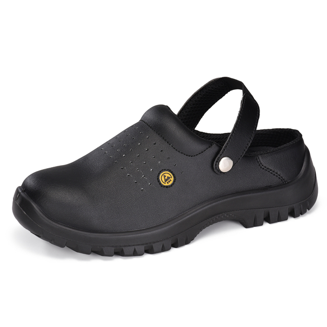 Sapatos de trabalho para cozinha com biqueira de aço para chef da indústria alimentícia CleanShield SB | L-7096BK