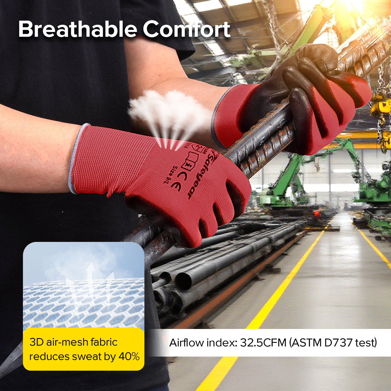 Luvas de trabalho resistentes revestidas de PU PN8003 FlexShield Work Red 