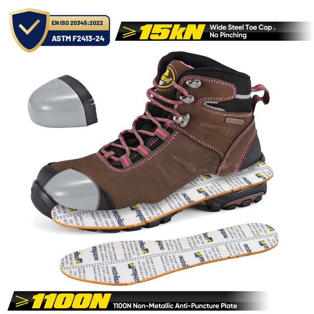 Botas de trabalho femininas impermeáveis ​​e antiderrapantes com biqueira de aço M-8553 LiteGrace