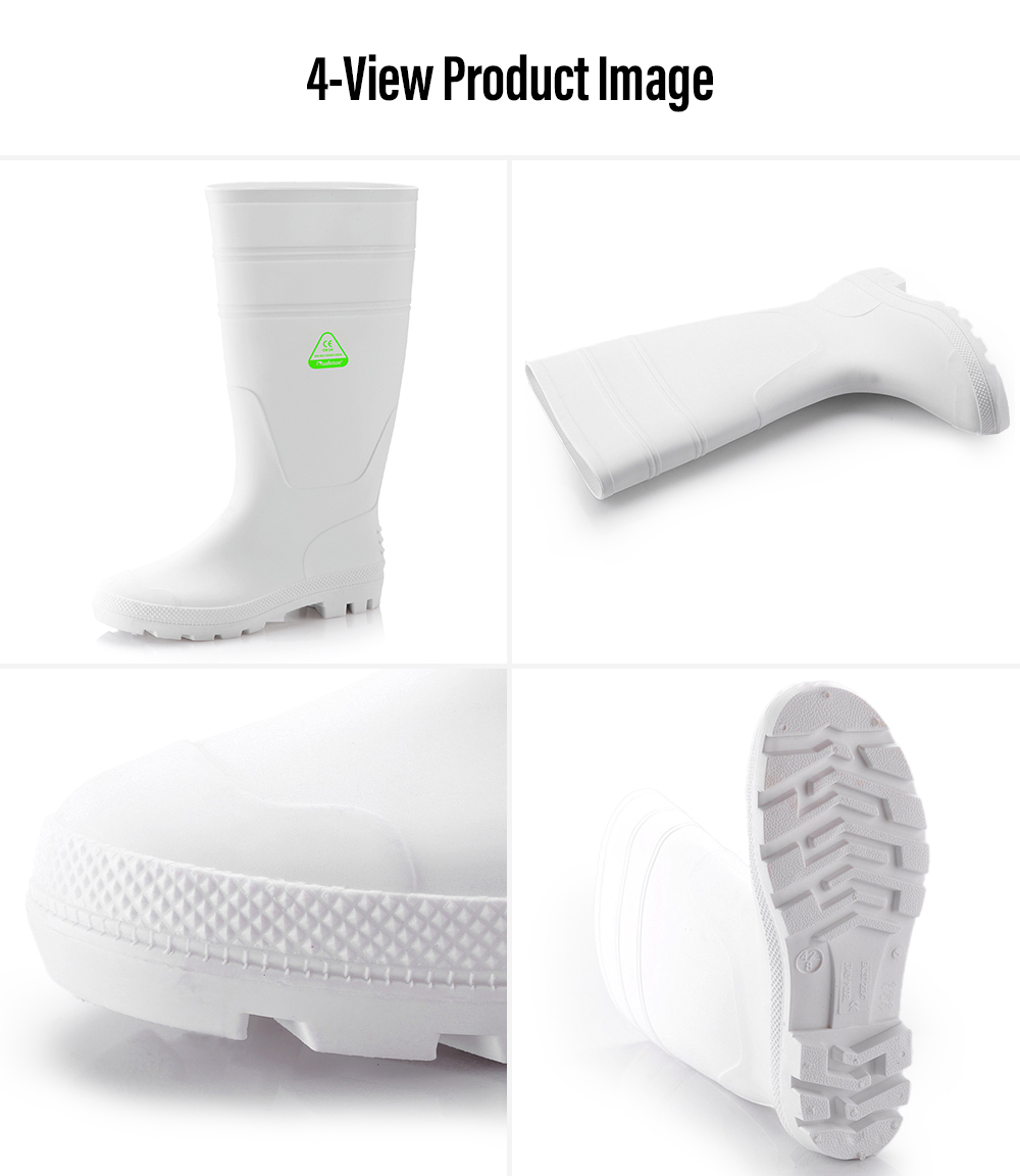 Imagem do produto em quatro visualiza&ccedil;&otilde;es de botas de trabalho Wellington de PVC &agrave; prova d'&aacute;gua