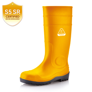 Botas de chuva de segurança S5 – Botas impermeáveis ​​de PVC com biqueira de aço W-6037 amarelas