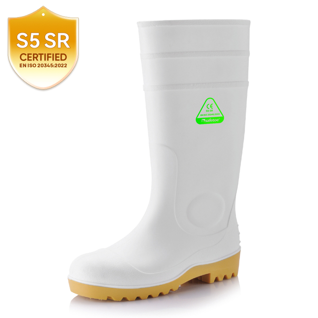 Botas de segurança em PVC branco - Botas de trabalho com biqueira de aço impermeável S5 W-6037