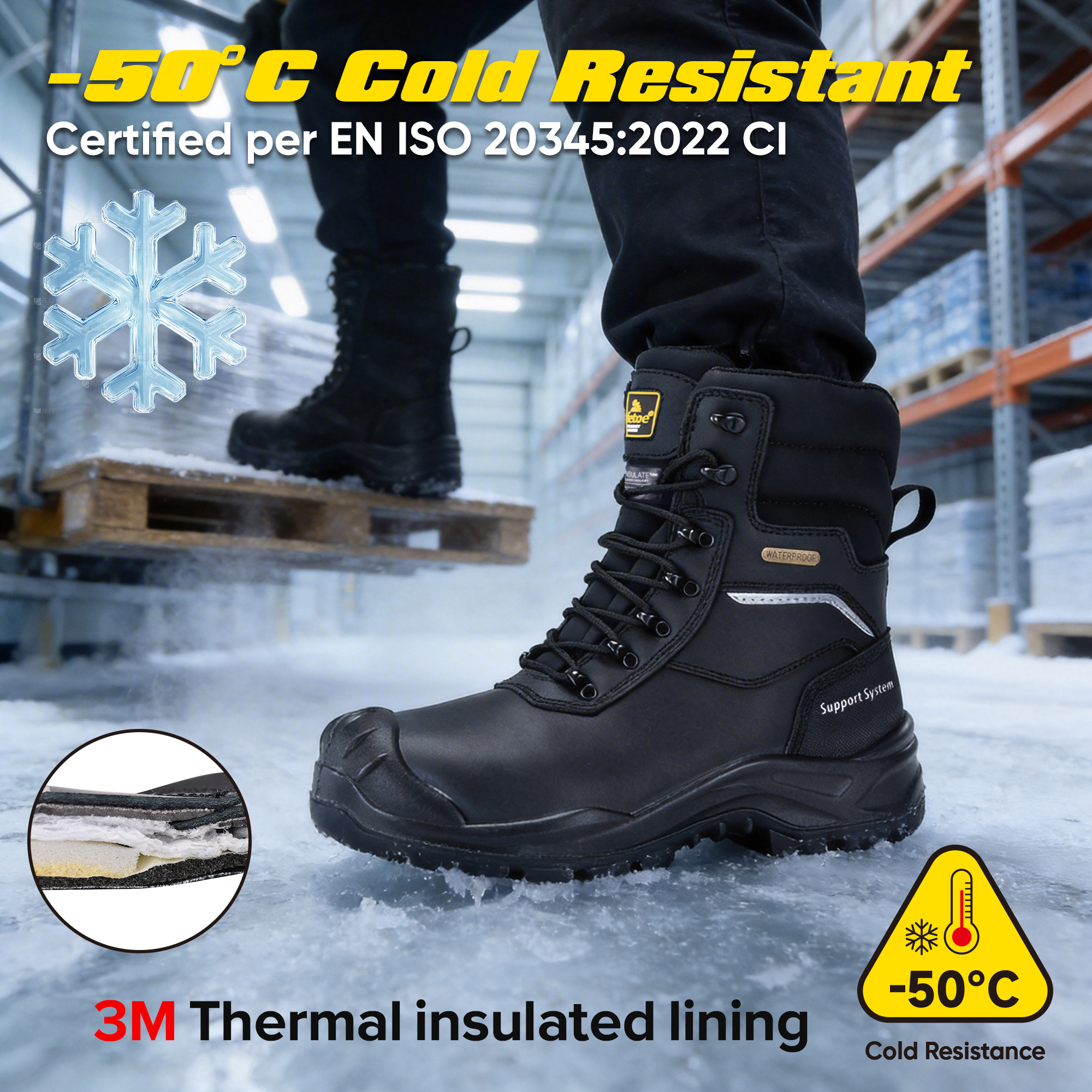 Botas de segurança IceGrip Extreme Cold com isolamento de 400g e zíper à prova d'água | H-9552 IceGrip