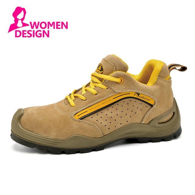 Sapatos femininos de trabalho com biqueira de aço e ultraleves com cadarços