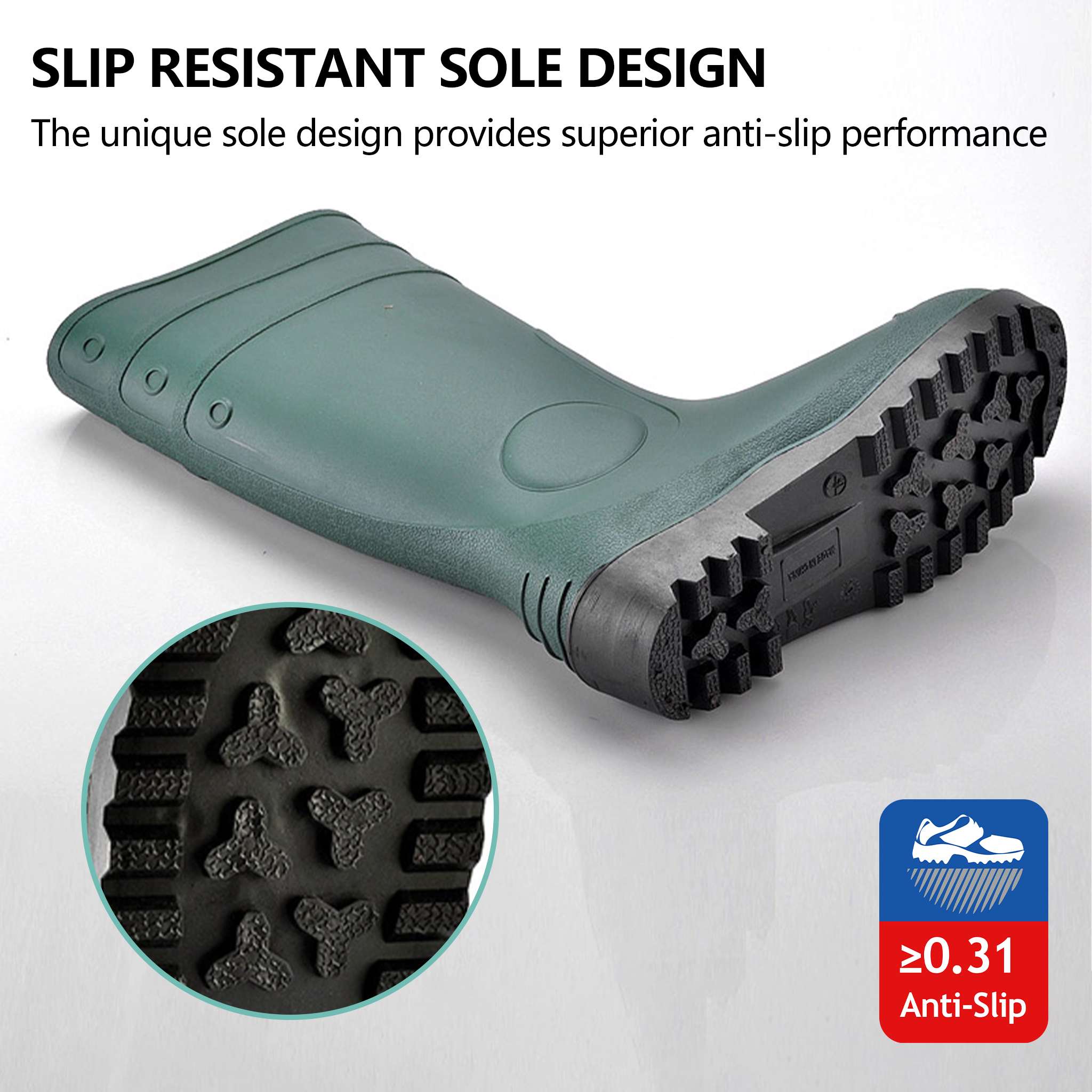 Gumboots de segurança S5 – Botas de PVC com biqueira de aço impermeável W-6037 Verde