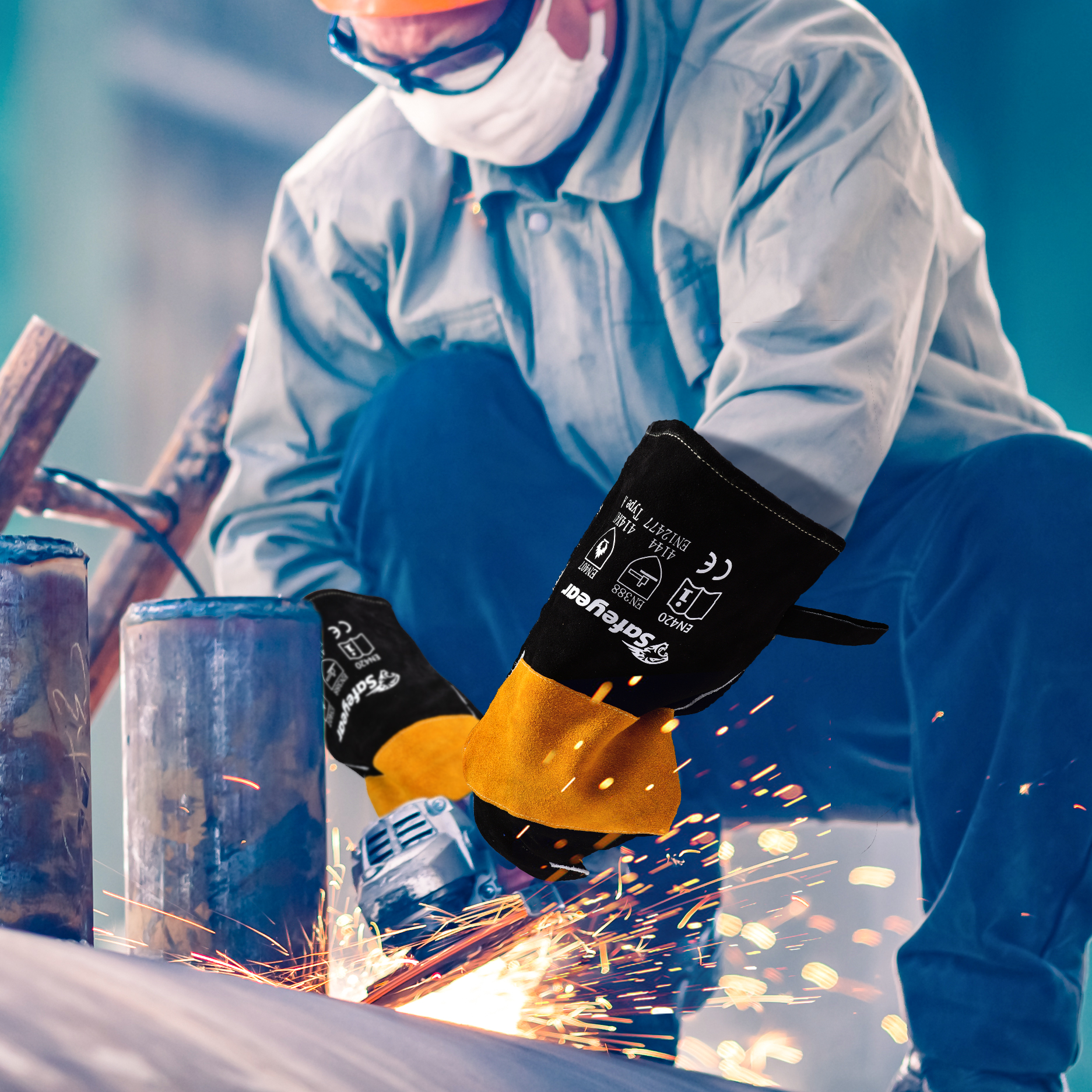 Luvas de trabalho de soldagem resistentes ao calor FL-1023 pretas