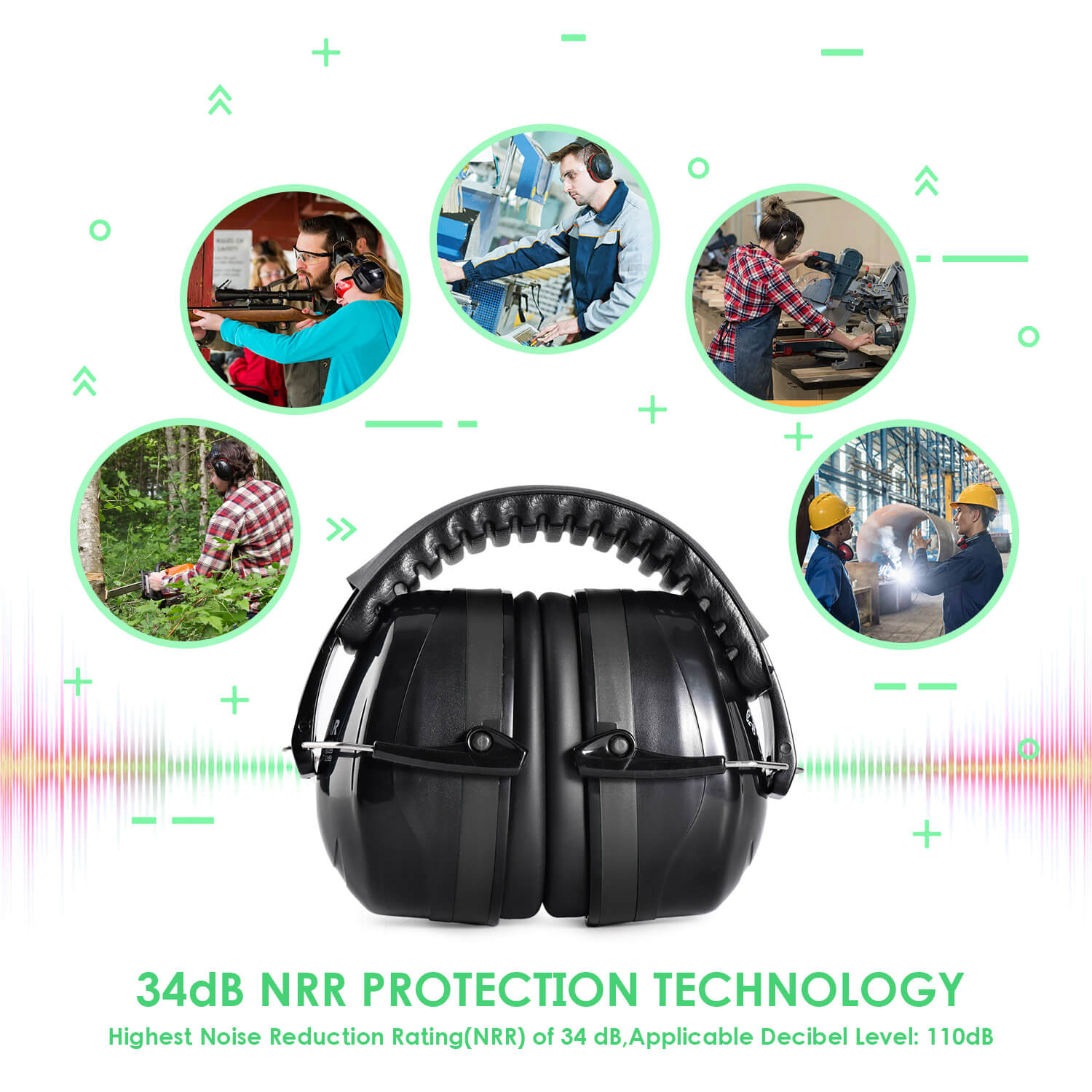 Abafadores auriculares de proteção em ABS prontos para uso EM-2023 preto