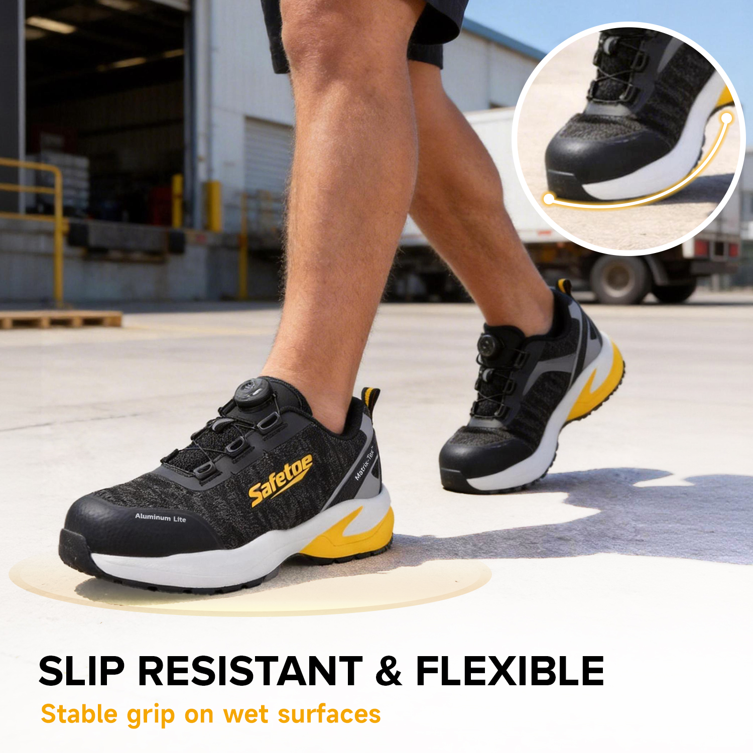 Sapatos de segurança de trabalho de verão com biqueira de alumínio antiderrapante para trabalhadores de logística L-7609 amarelo