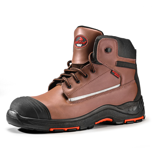 Botas de trabalho de couro à prova d'água M-8370 marrom