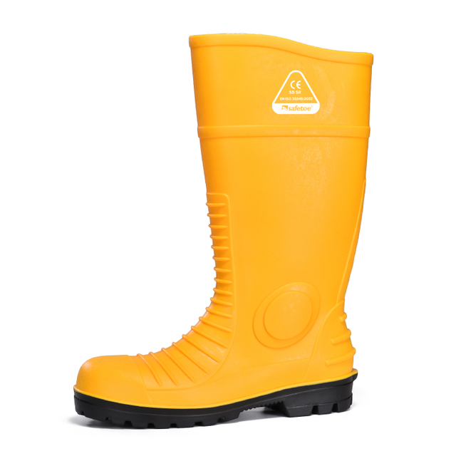 Botas Wellington de segurança com biqueira de aço em PVC - Botas de trabalho industrial à prova d'água para projetos de mineração W-6055YE