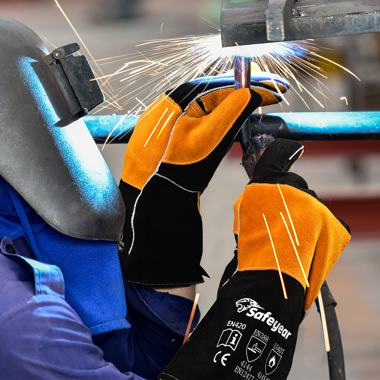 Luvas de trabalho de soldagem resistentes ao calor FL-1023 pretas