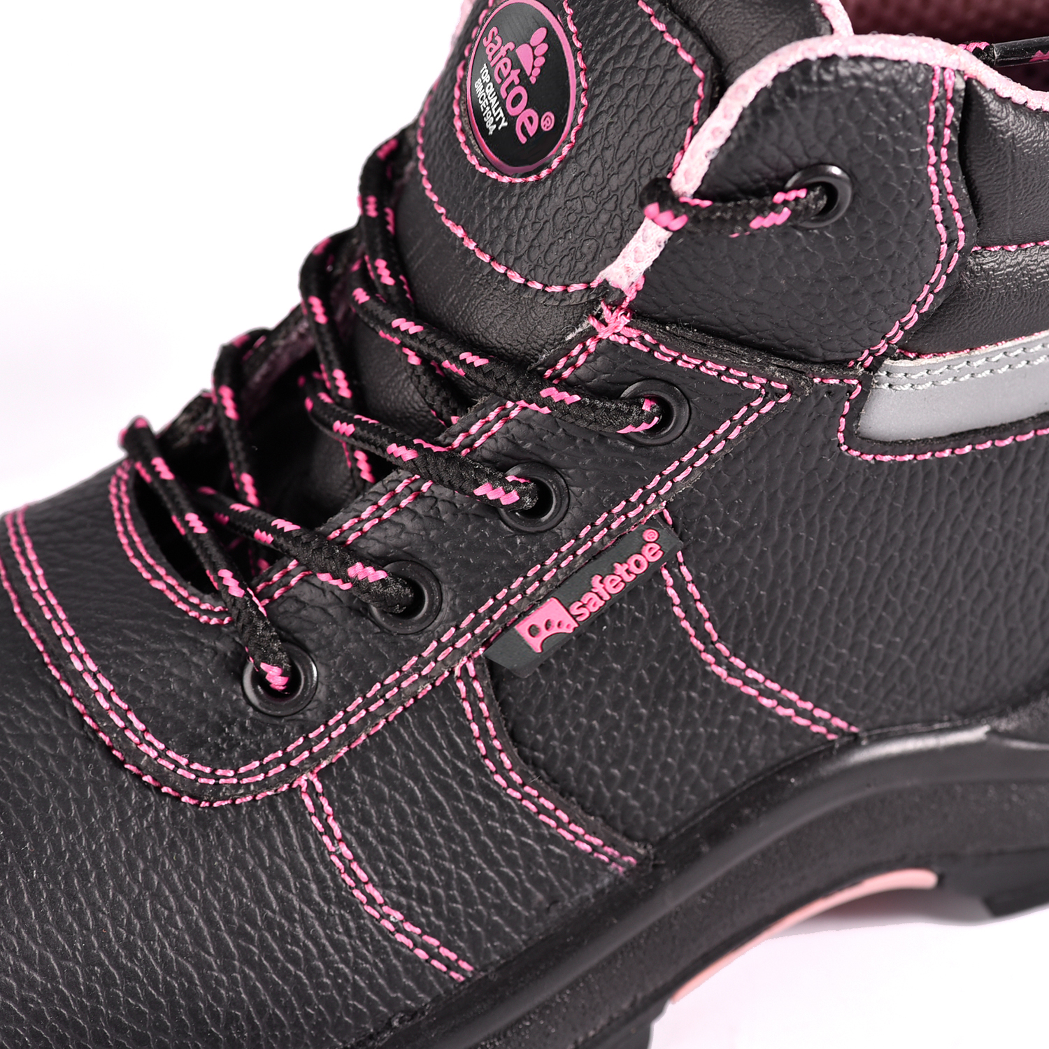 Botas de trabalho femininas com biqueira de aço M-8183 rosa