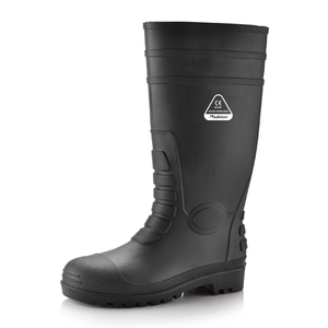 Botas de segurança S5 Wellington – Botas de trabalho impermeáveis ​​com biqueira de aço em PVC W-6038 pretas