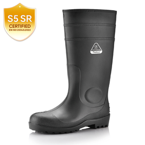 Botas de segurança em PVC S5 – Botas de chuva com biqueira de aço impermeável W-6037 pretas