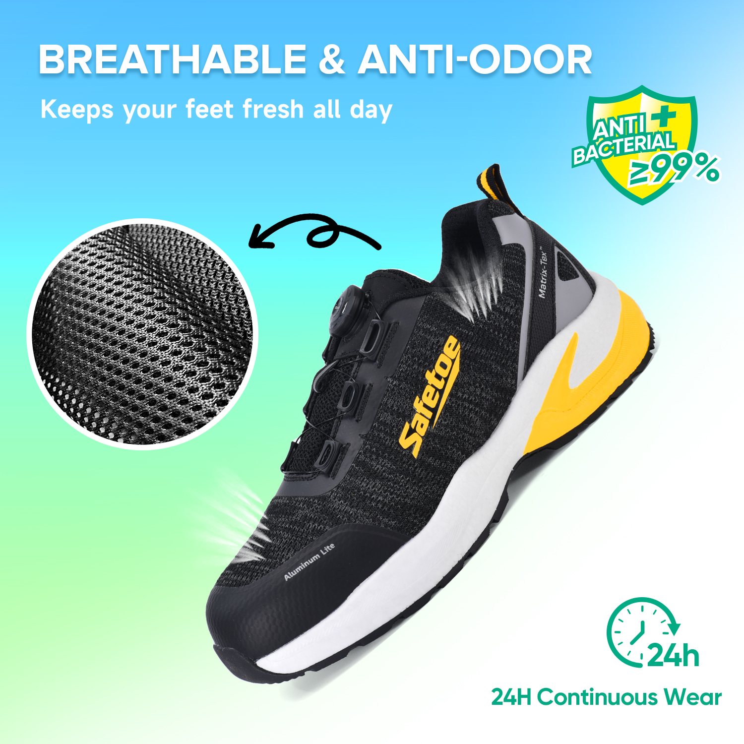 Sapatos de segurança de trabalho de verão com biqueira de alumínio antiderrapante para trabalhadores de logística L-7609 amarelo