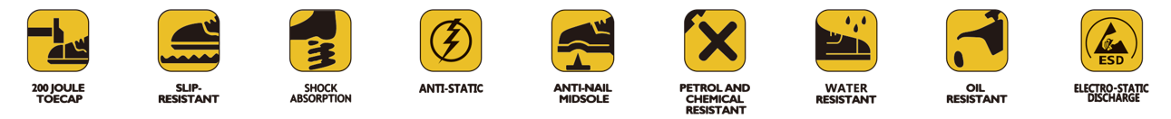 caracter&iacute;sticas detalhadas de sapatos de seguran&ccedil;a