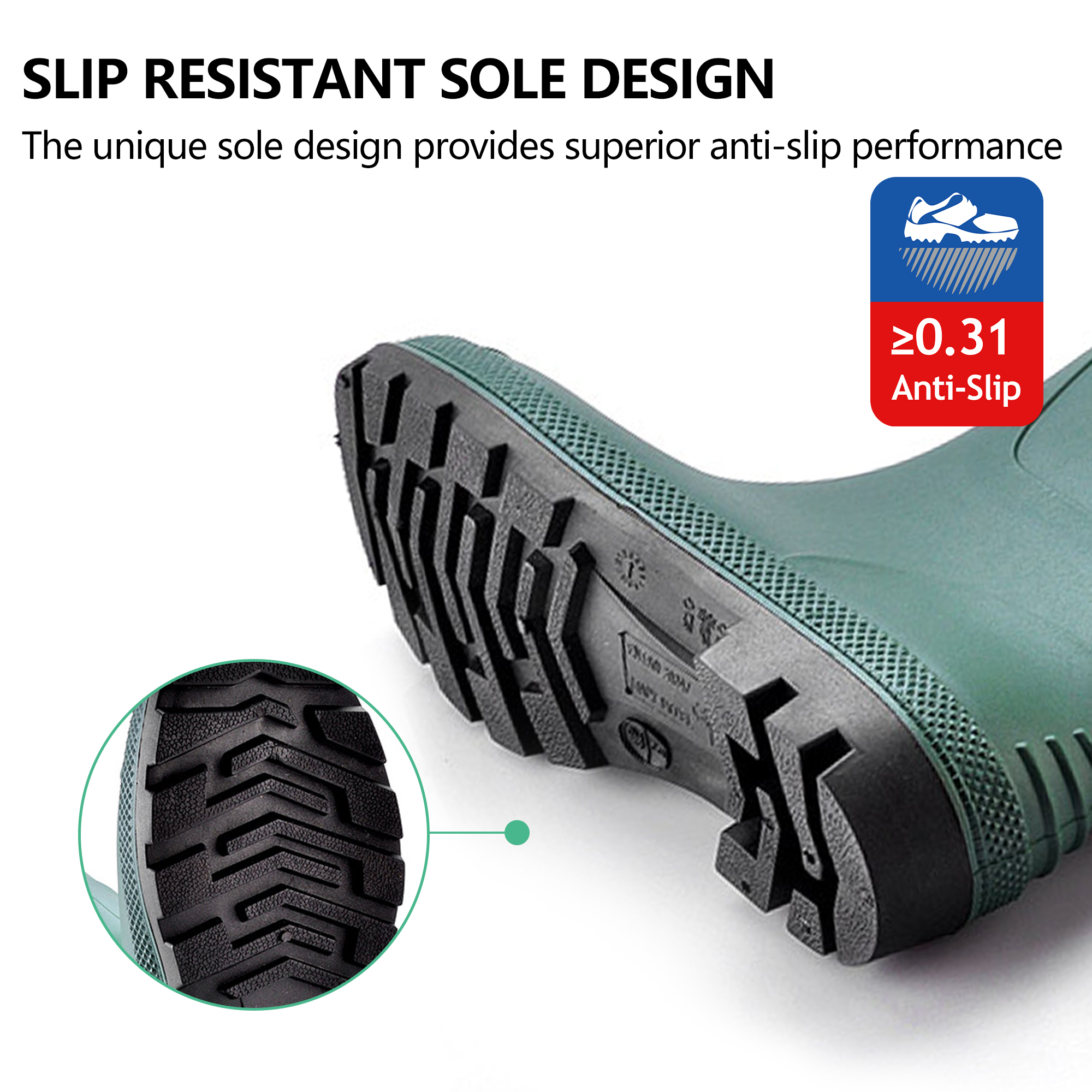 Botas Wellington Ocupacionais – Botas de Chuva de Trabalho em PVC Impermeáveis ​​para Agricultura e Pecuária (Verdes)